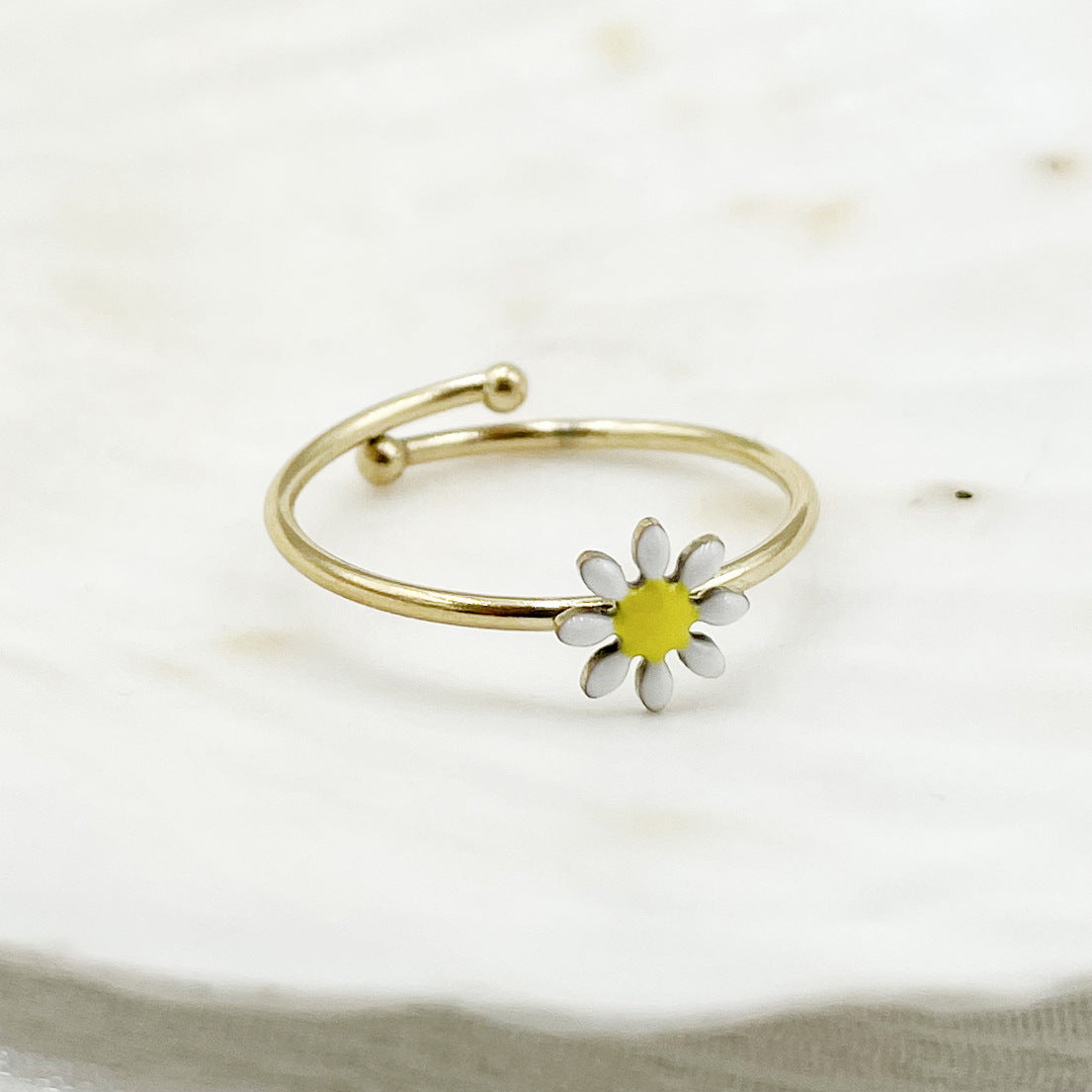 Wholesale Colorful Oil Drip Sunflower Adjustable Titanium Steel Ring
